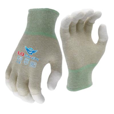 China Anti-Slip Custom Copper 13G Fiber Fingertip PU Palm Coated Gloves Safety Gloves PU Finger Coated for sale