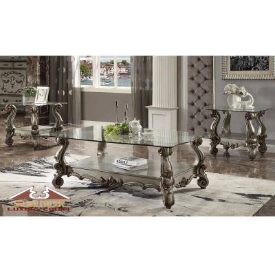 China Longhao Contemporary Furniture Contemporary Carved Wood Table With Glass Top for sale