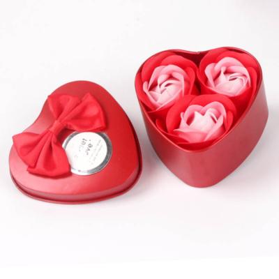 China Iron Box Three Rose Soaps Base Cleaning Heart-shaped Flower For Valentine's Day Gifts Creative Promotion 520 for sale