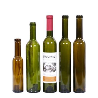 China Beverage Factory Wholesale 375ml 500ml 750ml Olive Green Transparent Brown Green Glass Wine Bottle for sale