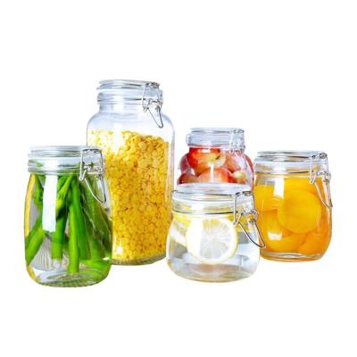 China High Quality Freshness Preservation High Quality Square And Round Airtight Storage Glass Jar With Clip Lid For Jam for sale