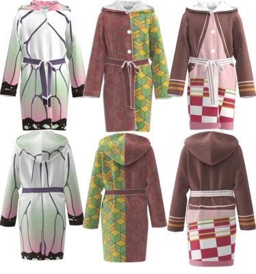 China Flannel Demon Slayer Costume Anime Cosplay Bathrobe Kitchen Door Tanjiro Demon Slayer Coat Pajamas zu verkaufen