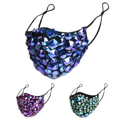 China Fashiom New Outdoor Rising Bling Rhinestone Masks Party Masks Hanging Ear Fashion Mask for sale