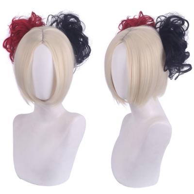 China 2021 Cute Harley Wig Quinn Short Hair Black Hair Wig Cosplay Beige Red Fashion Chemical Fiber Movice Suicide Bundle Halloween Cos Props Anime for sale