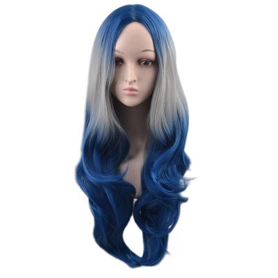 China Fashionable female high temperature gradient two color big wave gradient wig long curly hair chemical fiber yarn rose intranet wholesale for sale