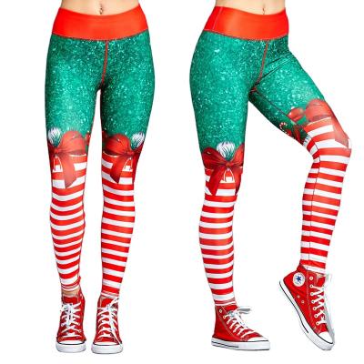 China New Plus Size Christmas Party Digital Printed Yoga Pants Striped Thin Stretch High Waist Sports Gaiters for sale