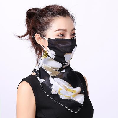 China Chiffon Summer Sunscreen Scarf Mask Silk Chiffon Printed Breathable Female Triangle Sunscreen Dustproof Veil Face Mask Silk Scarf for sale