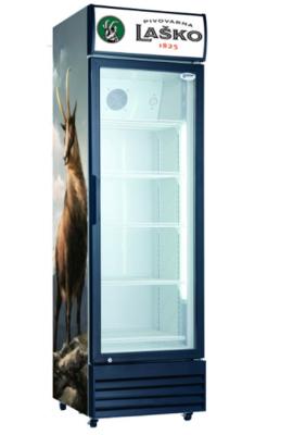 China Free Standing Glass Door Upright Beverage Cooler 220L with Fan Assisted Cooling for sale