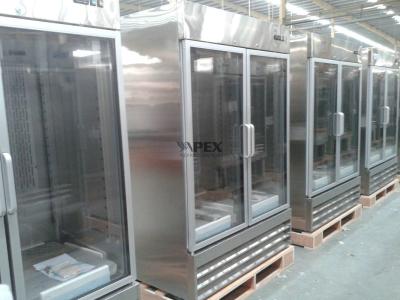 China Upright glass front beverage refrigerator 1200L , double door commercial refrigerator for sale