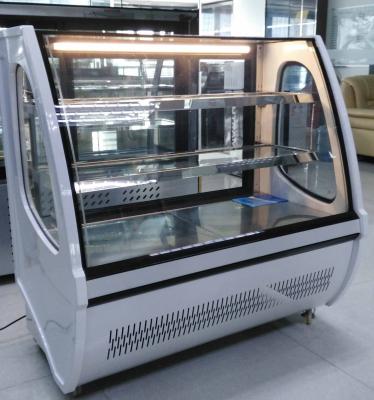 China Bakery Display Countertop Cake Showcase Chiller Dry Case Curved Glass PE Coated for sale