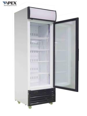 China Single Swing Glass Door Upright Display Freezer With White Body 360L Range ≤-18℃ for sale