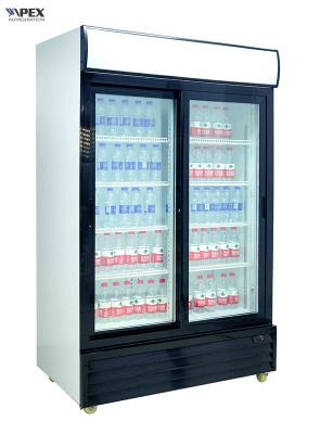 China Refrigerador vertical de enfriamiento dinámico de la exhibición de la puerta doble 800L para el almacenamiento del refresco en venta