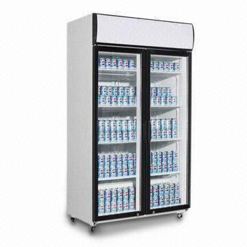 China Refrigerador vertical de la bebida de la puerta doble del supermercado para la tienda fría 1100L de la bebida en venta