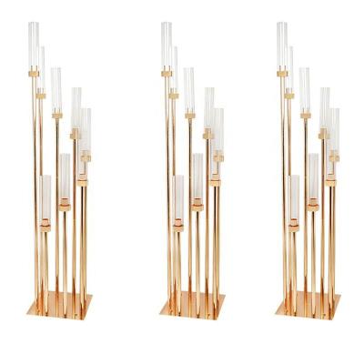 China Wedding Wholesale 8 Arm Gold Metal Candle Holder Candelabra Wedding Decoration Table Centerpiece Tall Event Concert Wedding Party Decoration for sale