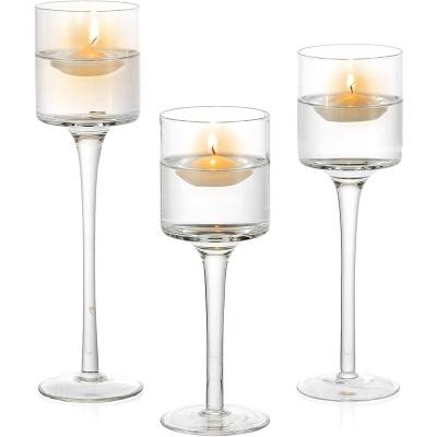 China Home Decoration Clear Table Cylinder Glass Tea Light Floating Candle Holder For Wedding Party Centerpiece Christmas Bathroom for sale