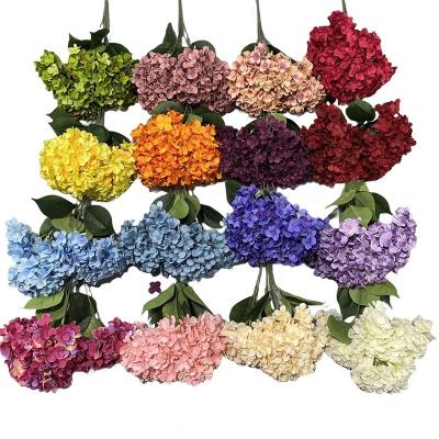 China Silk+Plastic Wedding Flower Hydrangea Bouquet Bridal Shower Shop Party Artificial Faux Stems And Leaves Home Decoration for sale