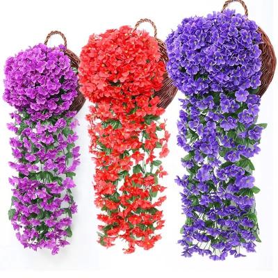 China Fake tree Violet Artificial Flower Fake Orchid fake bonsai silk+plastic artificial flower wall hanging background for wedding party for sale