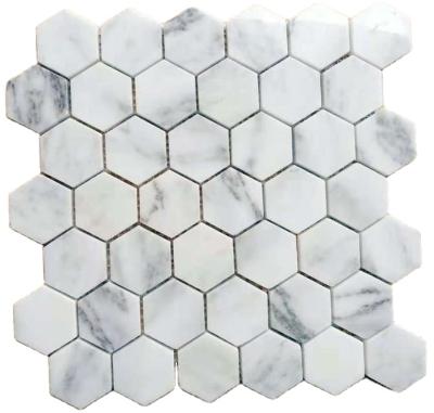 China Parquet Marble Waterjet Hexagon Mosaic Wall Slab Panel For Wall Deco for sale