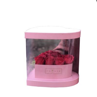 China Handmade Luxury Heart Shaped Customize Preserved Flower Box Rose Gift Box PVC Flower Box Packaging For Flowers for sale