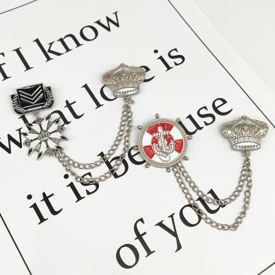 China Luxury Rhinestone Chain Brooch Pin With Tassel Badge Jewelry High Quality Mens Garment Brooch For Men for sale