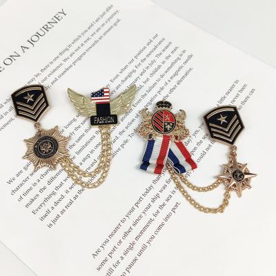 China Wholesale Custom Garment Fashion Design Shirt Brooch Pin Backpack Badge Wheat Metal Brooch Pin With Chains for sale