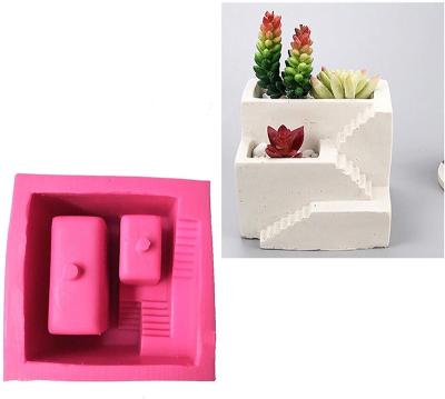 China DIY Small Flower Pot Molds Sustainable Concrete Silicone Mold Terraced Field Square Form Succulent Flower Planter Mold Kids for sale