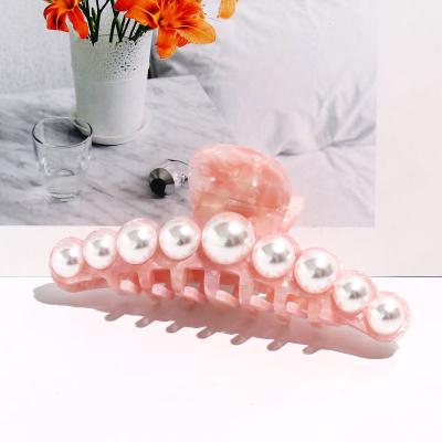 China Hair Accessories 11.5cm Cellulose Acetate Hair Claw For Women With Pearl Hair Claw Clips Pink Girls Hair Accessories Claw Clip Summer for sale