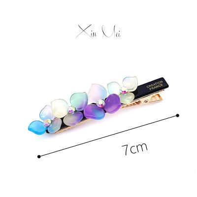 China Popular custom crystals flower hair clips for kids neon cellulose acetate hair clips for girls hair accessories barrette hairpins for sale