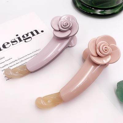 China Fashionable Flower Custom Pink Banana Hair Clips Fancy Banana Clips Fancy Whole Hair Clips Plastic Claws For Women Thick Hair Accessories for sale