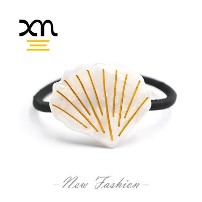 China Women's Plastic High-end Elastic Ponytail Holders Custom Logo Cellulose Acetate Cellulose Shell Shape Charm Link Hair Band Girl Hair Accessories for sale