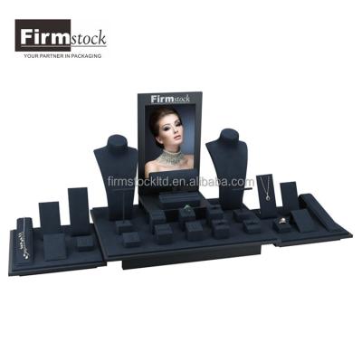 China MDF Wooden MDF Jewelry Display in Dark Blue with Microfiber and Window for Picture for sale