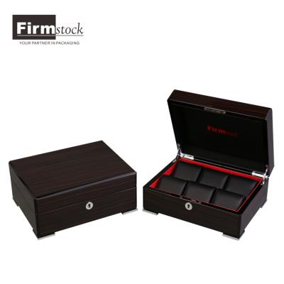 China Wooden Glossy Wooden Watch Box for 6 Watch Storage with Custom Logo and Wood Veneer and PU Leather for sale