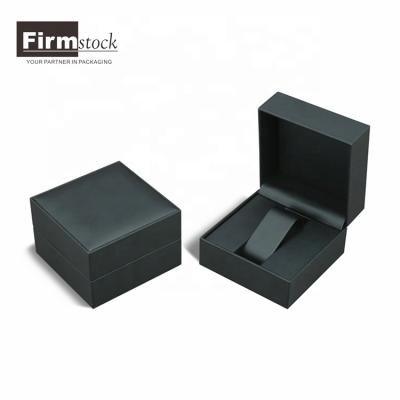 China Custom Black Square PU Plastic Leather Watch Box With Watch Stand And Custom Logo for sale