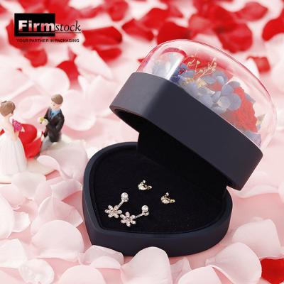 China Luxury Cilinder Hat Box Flowers Ring Boxes Preserved Flower Jewelry Heart Shape Glass Packaging Drawer for sale