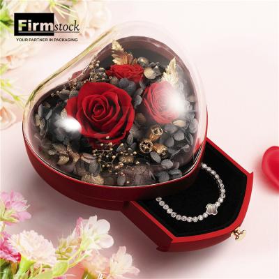 China Acrylic Jewelry Packaging Rose Ring Boxes Transparent Flower Glass Box Jewelry Packaging Bag Bracelet Bangle for sale