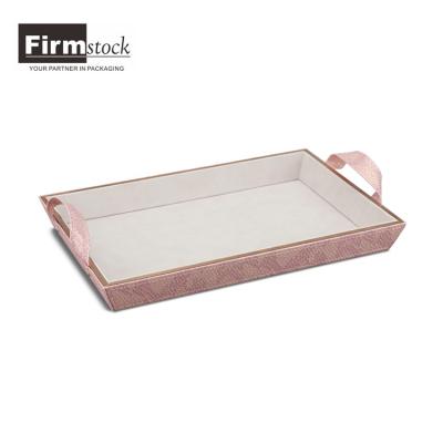 China Luxury Custom Decorative MDF Serving Tray Leatherette Wooden Tray With Handles For Hotel And Restaurant for sale