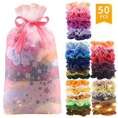 China Wholesale Velvet Elastic Scrunchies Girls Hair Ties Women Accessories Yucat Rope Ponytail Holders 50pcs Sets Sets for sale