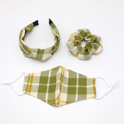 China 3pcs Squares Yucat 3pcs Squares Elastic Headband Ponytail Rope Plaid Printing Plaid Hair Scrunchies Set Custom Made for sale