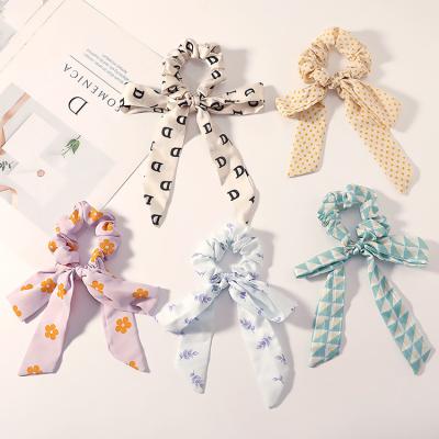 China Custom Copy Dot Bowknot Scrunchies For Girls Print Yucat Fabric Scrunchies Wholesale Elastic Hair Ties Accessories for sale