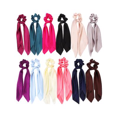 China New Satin Yucat Women Fashion Hair Accessories Elastic Ponytail Holders Solid Color Satin Scarf Scrunchies Hair Ties for sale