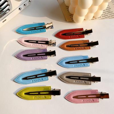 China Wholesale 2021 New Women Fashion Hair Accessories Korean Hair Clips PU Yucat Leather Trim Hair Clips For Girls for sale