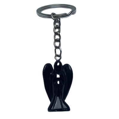 China China Factory Direct Sale Natural Black Obsidian Angel Key Chain Crystal Carving Opens For Gift for sale