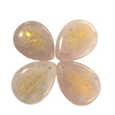 China Direct Selling Rose Quartz Water Droplet Shape Natural Fatima Hand Pendant from China Factory for sale