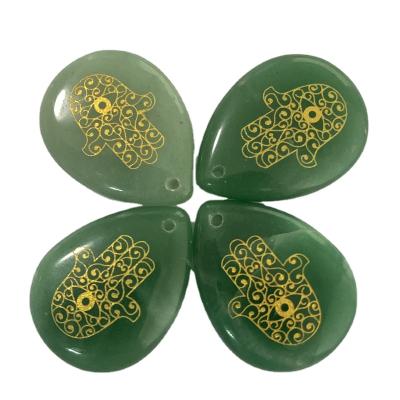 China Wholesale Natural Green China Aventurine Fatima Hand Pendant Water Droplet Shape Pendant for sale