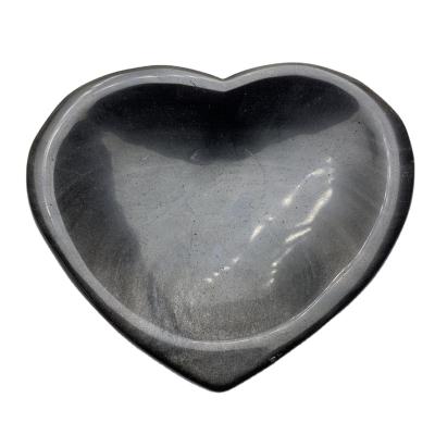 China Wholesale Handmade Natural Silver Bowl Crystal Folk Crafts High Quality Obsidian Heart From China for sale