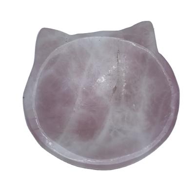 China China High Quality Healings Natural Crystal Gemstone Rose Quartz Hand Carved Cat Ear Bowl Crafts For Sale for sale