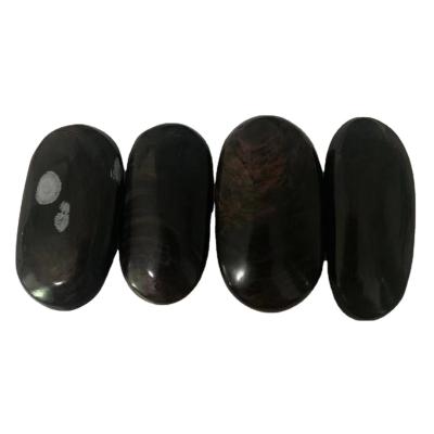 China China Natural Gemstone Palm With Obsidian Red Oval Smooth Healing Hand Set Polished Crystal Stone for sale