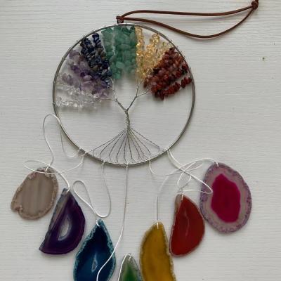 China Colorful China 7 Agate Slice Tree of Life Wall Hanger Gemstone Crystal Wall Hanger for sale