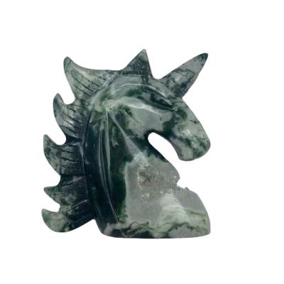 China China Moss Agate Hand Carved Natural Stunning Crystal Wholesale Unicorn For Home Decoration for sale