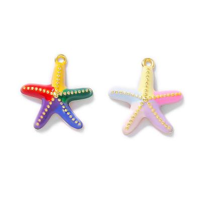 China Factory Wholesale Fashionable Gold Color Brass Drip Oil Starfish Charms Pendants Necklace and Bracelet Earring Diy Jewelry Accessories for sale